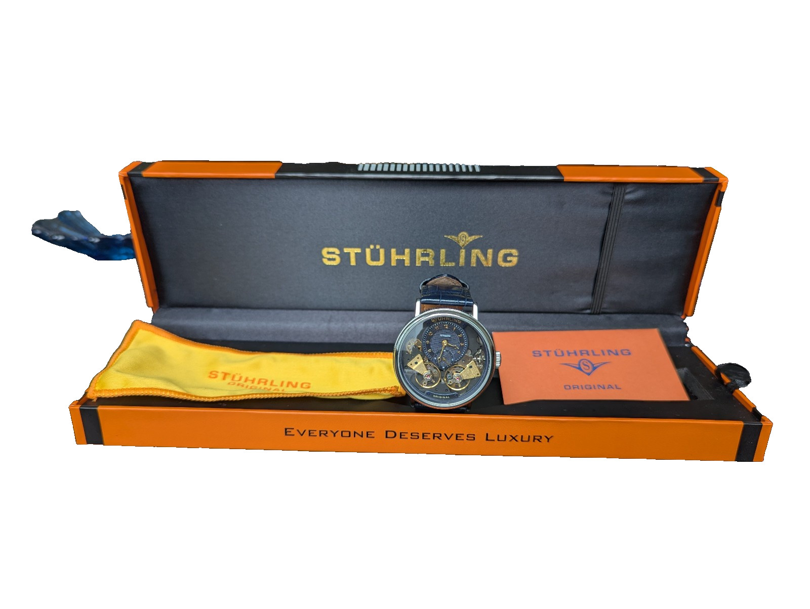 Stührling Ares 3981 Automatic 43mm Skeleton Blue Alligator Leather Strap