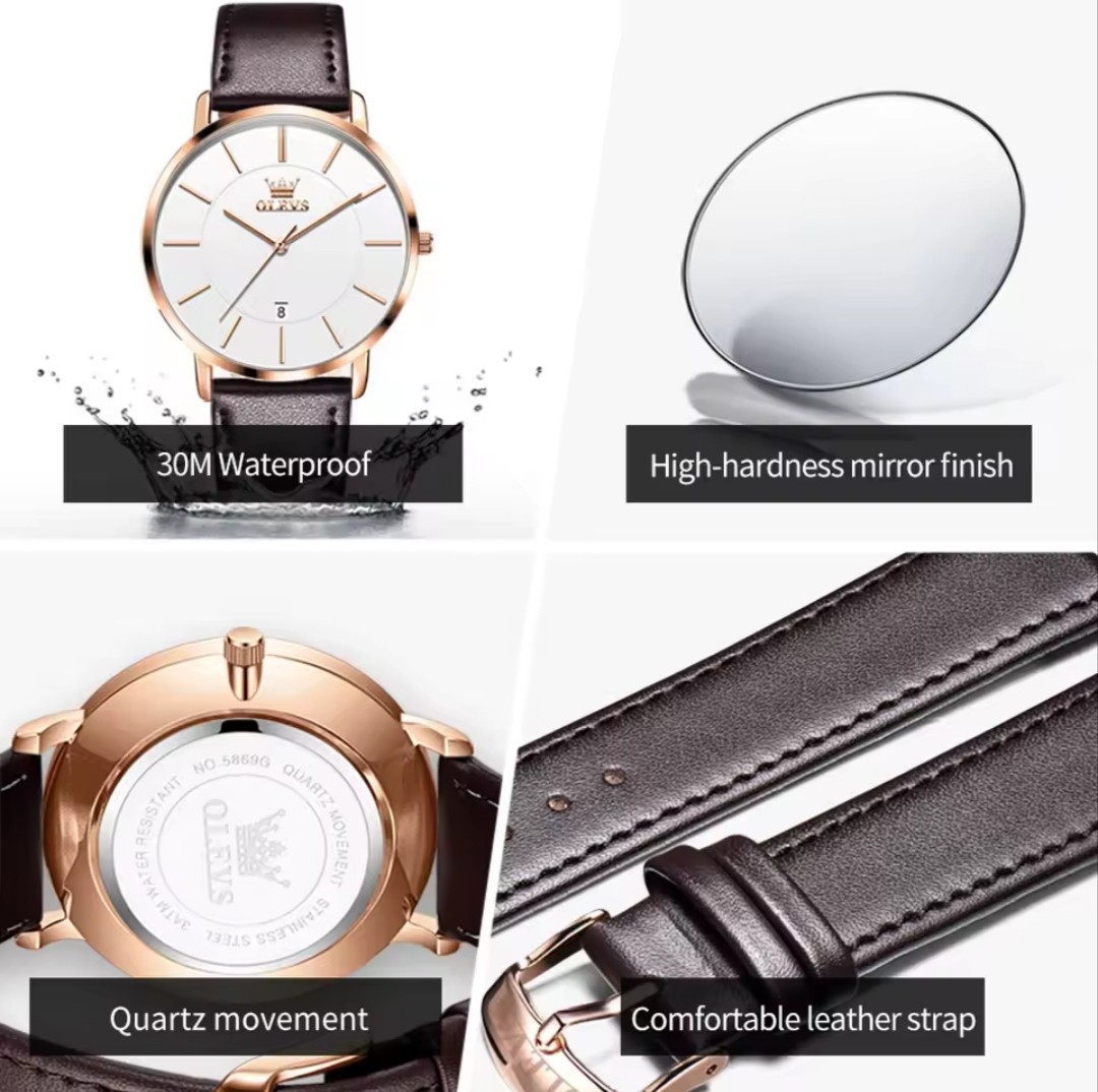 OLEVS 5869 Men’s Watches Leather Strap Waterproof Auto Date Man Watch Fashion…