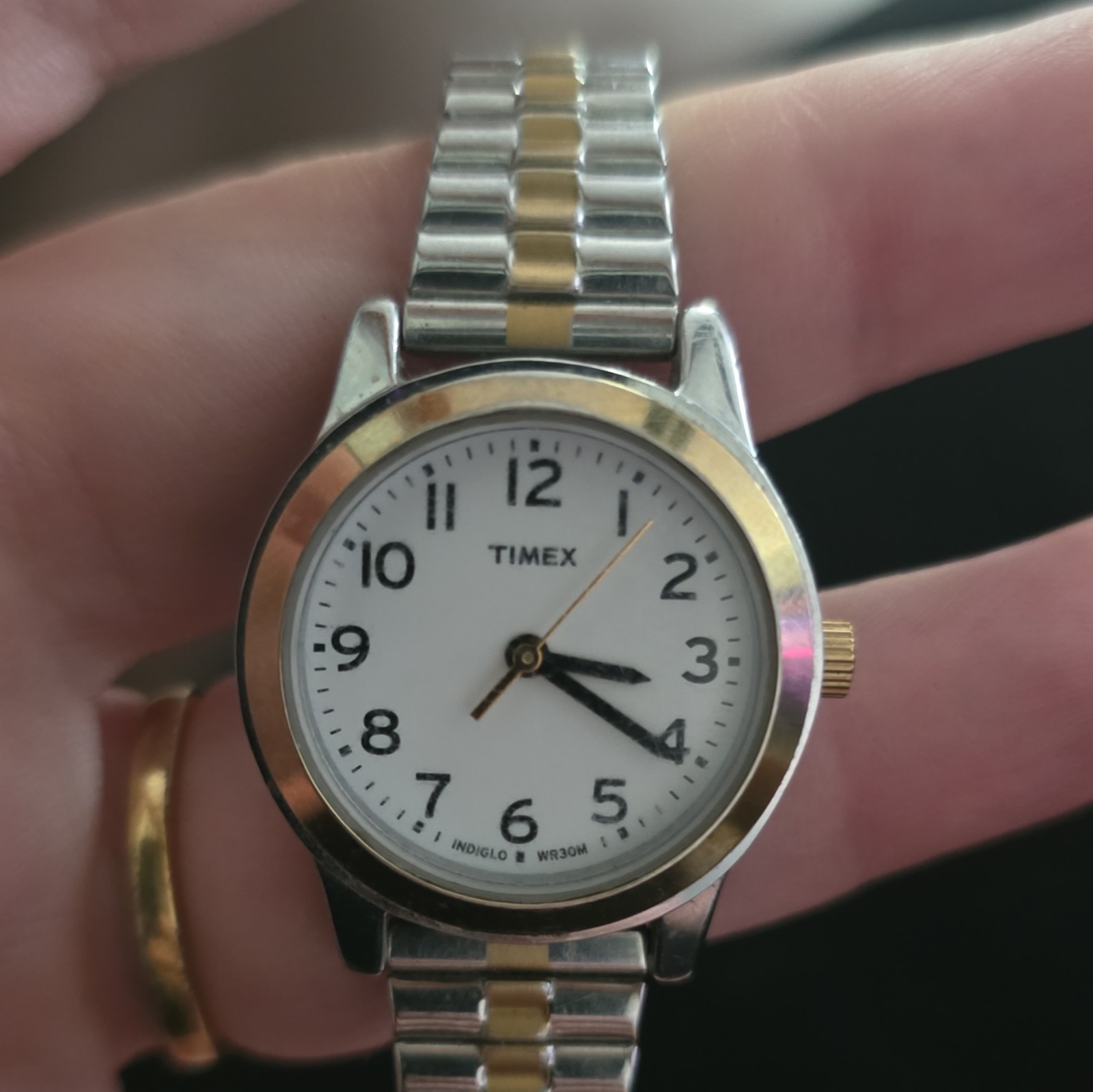 Timex Womens Watch 25mm Two Tone Gold Silver Expansion Band Stainless Steel EUC