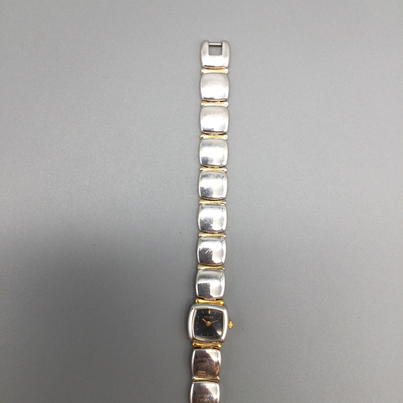 Citizen Womens Watch 13mm Two Tone Black Square Dial Bracelet New Battery 6.5″