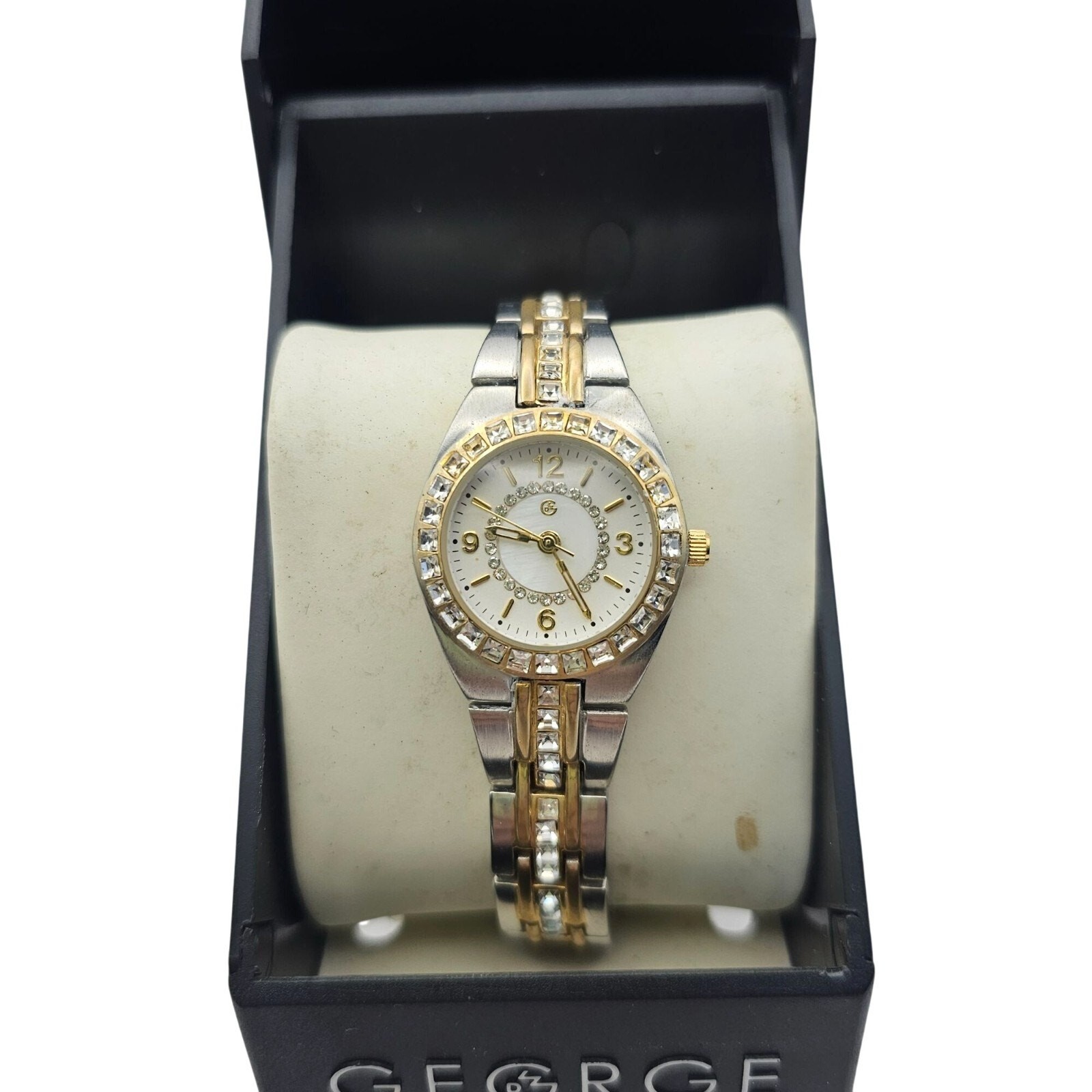 George Ladies Watch Two Tone Gold Silver Rhinestone Crystal Accent New With Box