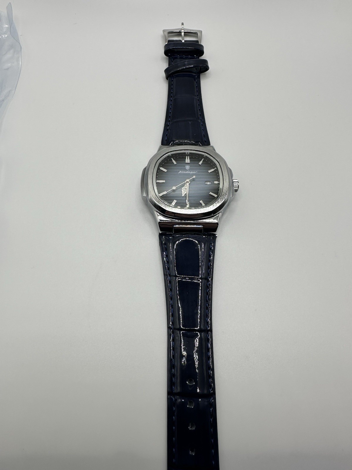 Poedagar 613 Men’s Analog Quartz Luminous Watch With Date Genuine Leather Blue