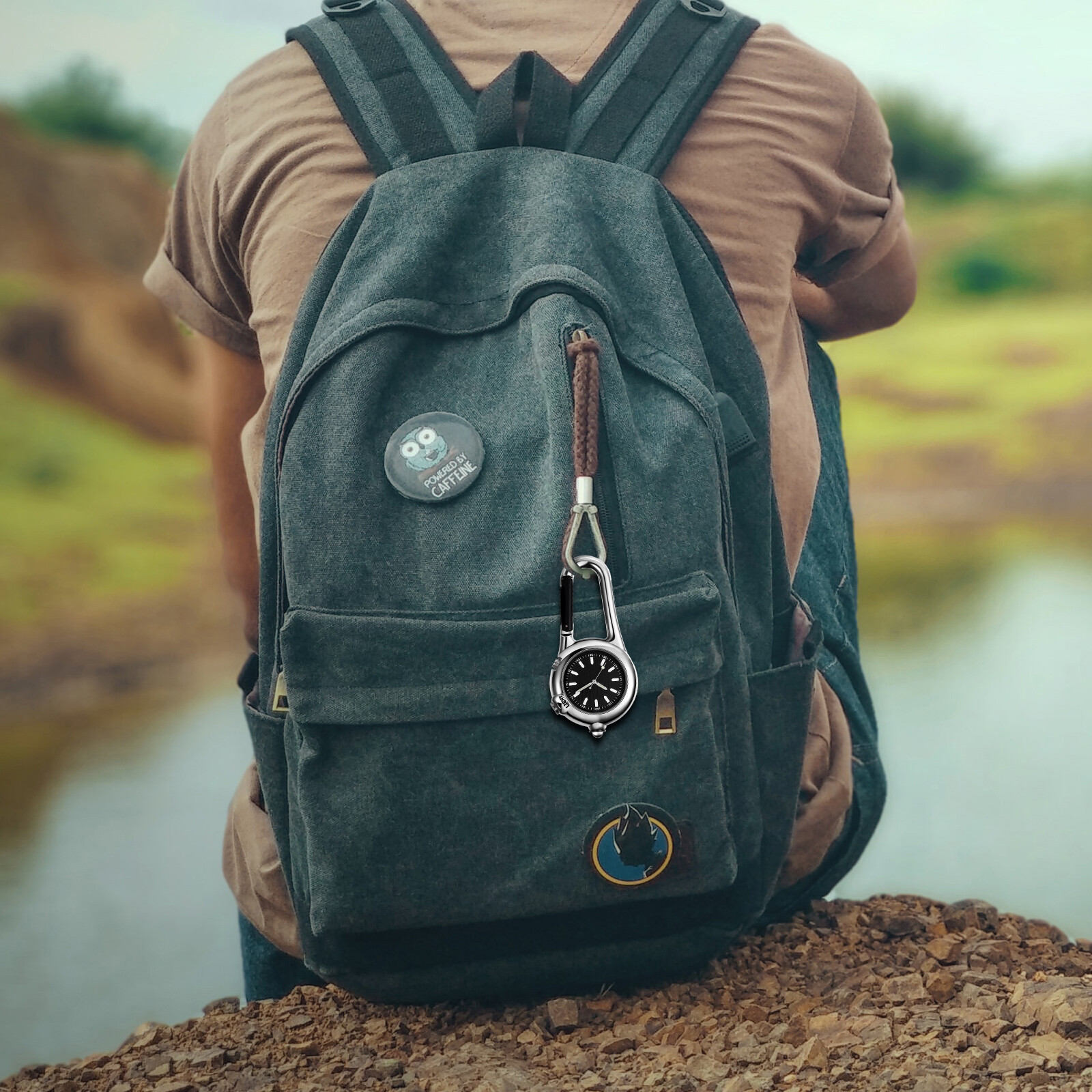 Outdoors Carabiner Luminous Clip-On Backpack Belt Fob Quartz Watch With Light