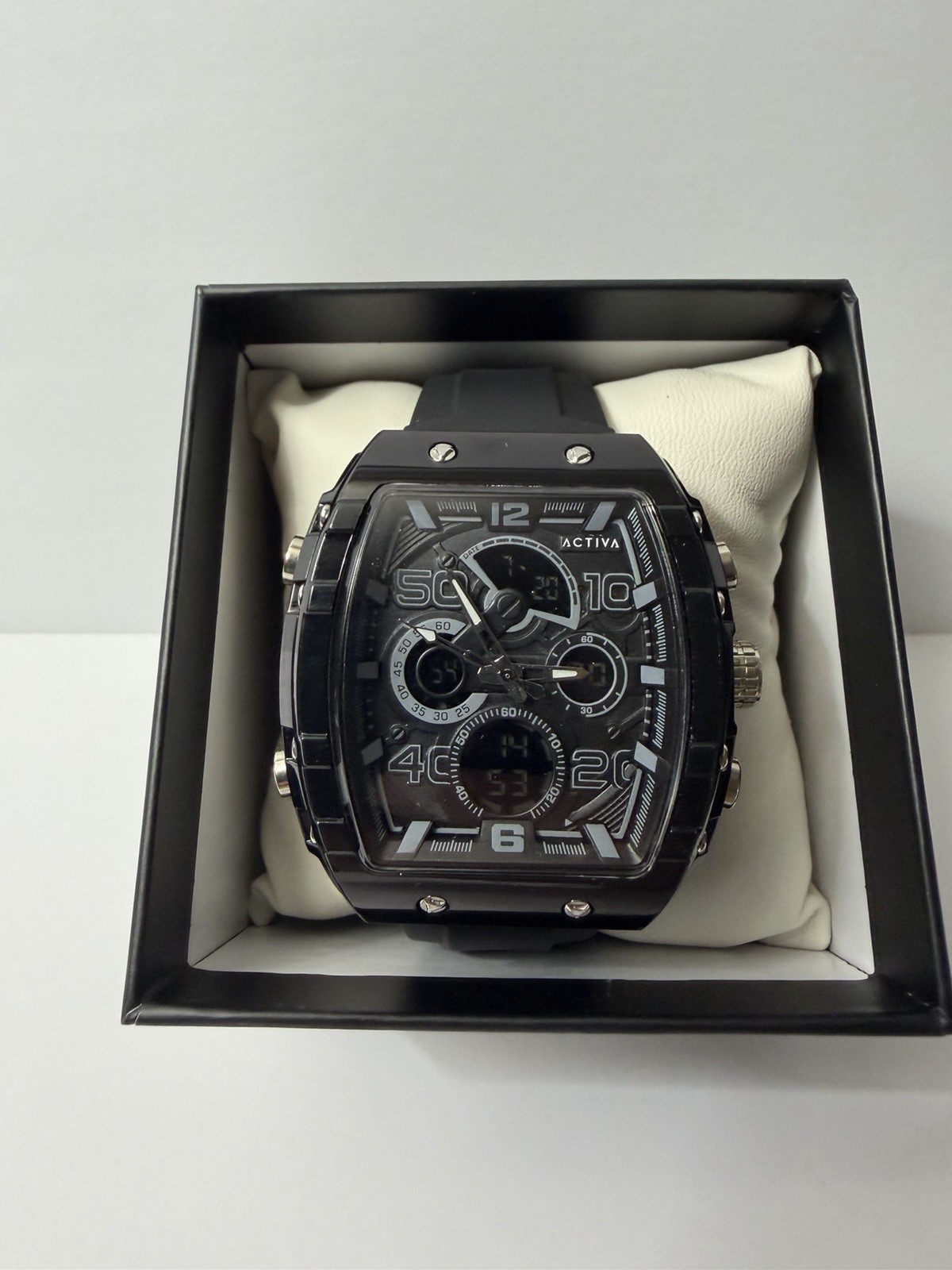 Activa Men’s Sport Analog-Digital Quartz LED Watch Black Silicone Strap 45mm