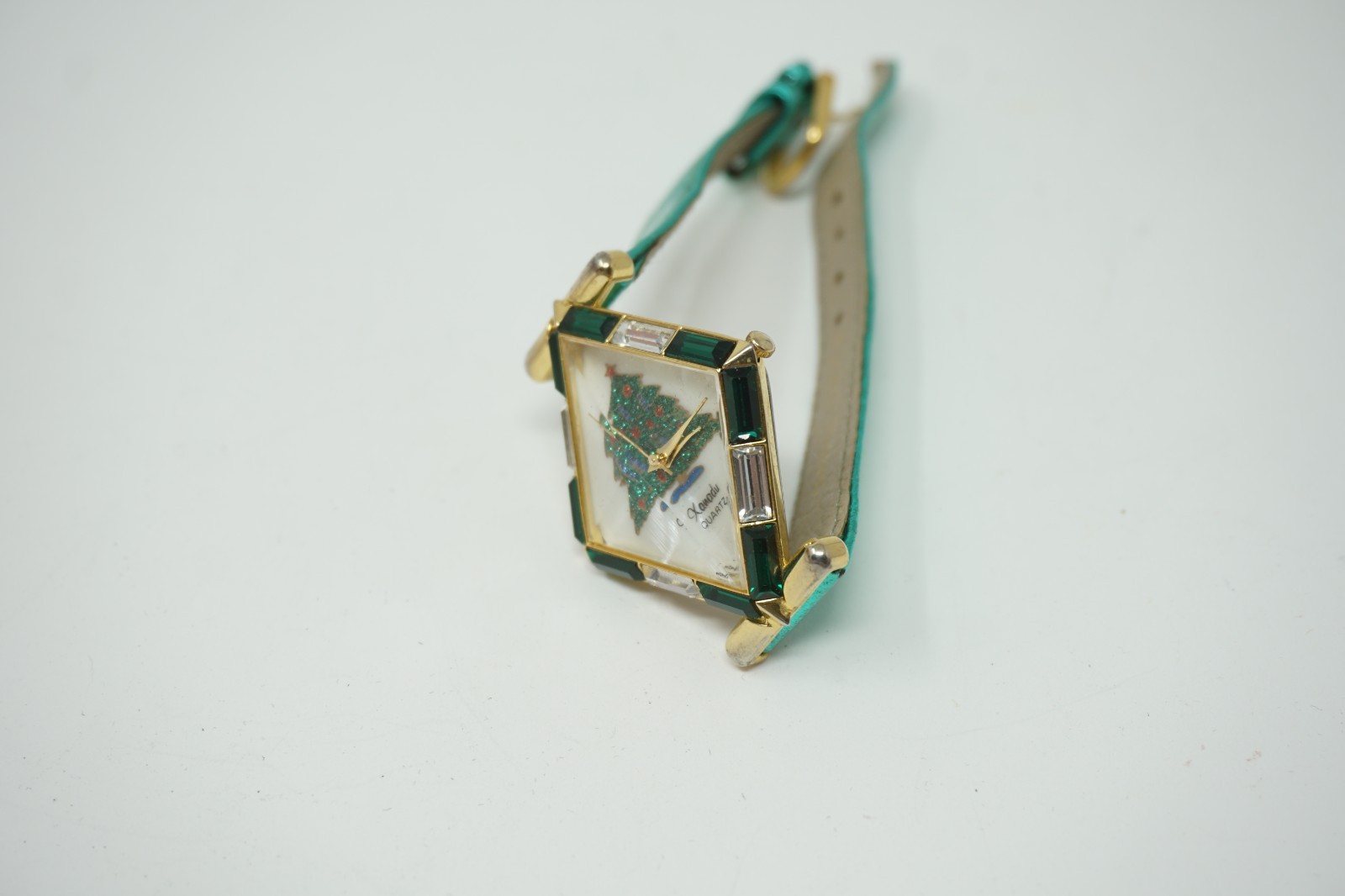 Xanadu Christmas Tree Holiday Quartz Watch Japan Diamond Shaped Leather Strap