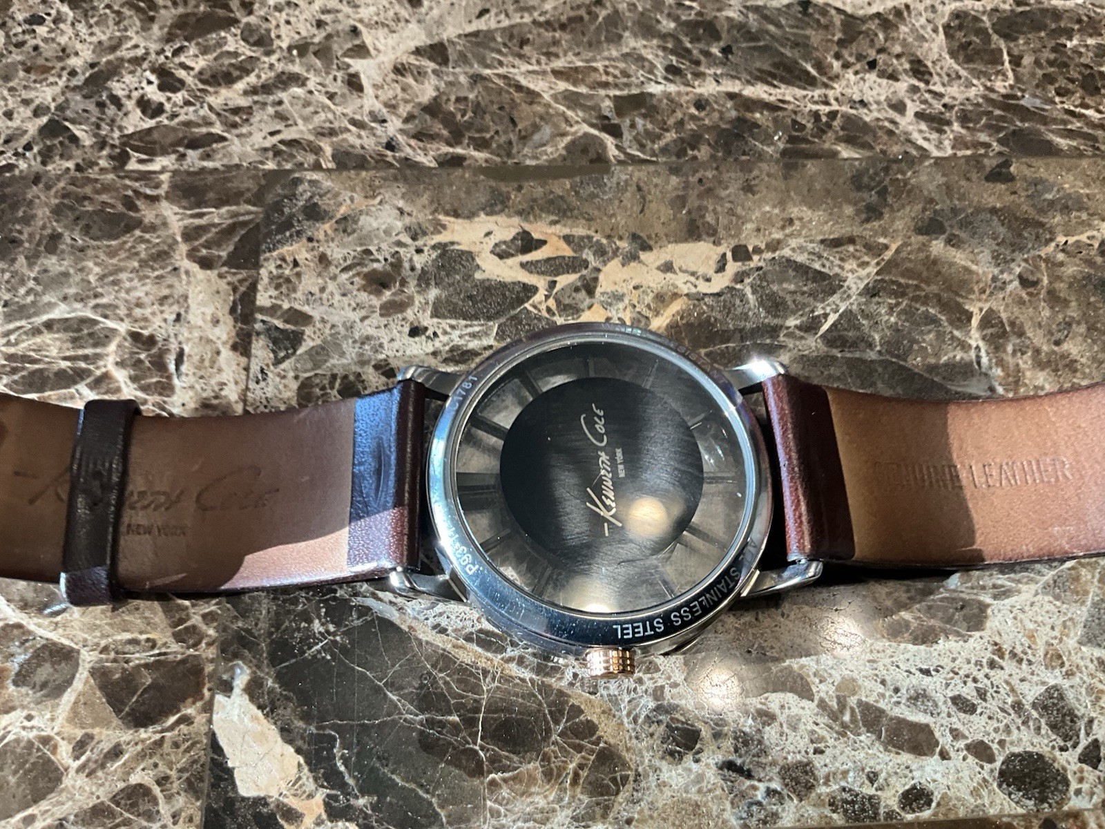 Kenneth Cole Men’s Transparency See Thru Dial Watch [new Battery] Leather Strap