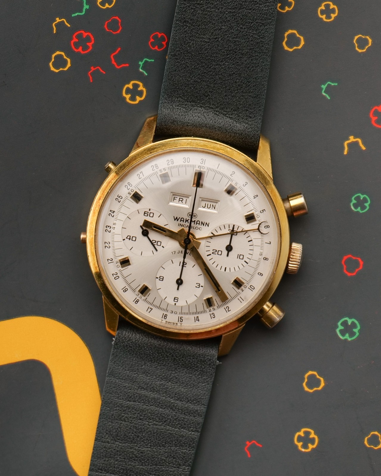 Vintage Men’s Wakmann Triple Date Chronograph Calendar Valjoux 730 Serviced