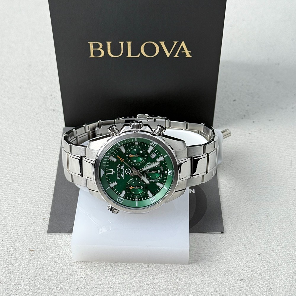 Bulova Men’s Marine Star Chronograph Green Dial Stainless Quartz Watch 96B396