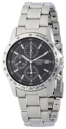 Seiko Chronograph SND367PC Black Dial Quartz Watch Stainless Steel Men Japan New