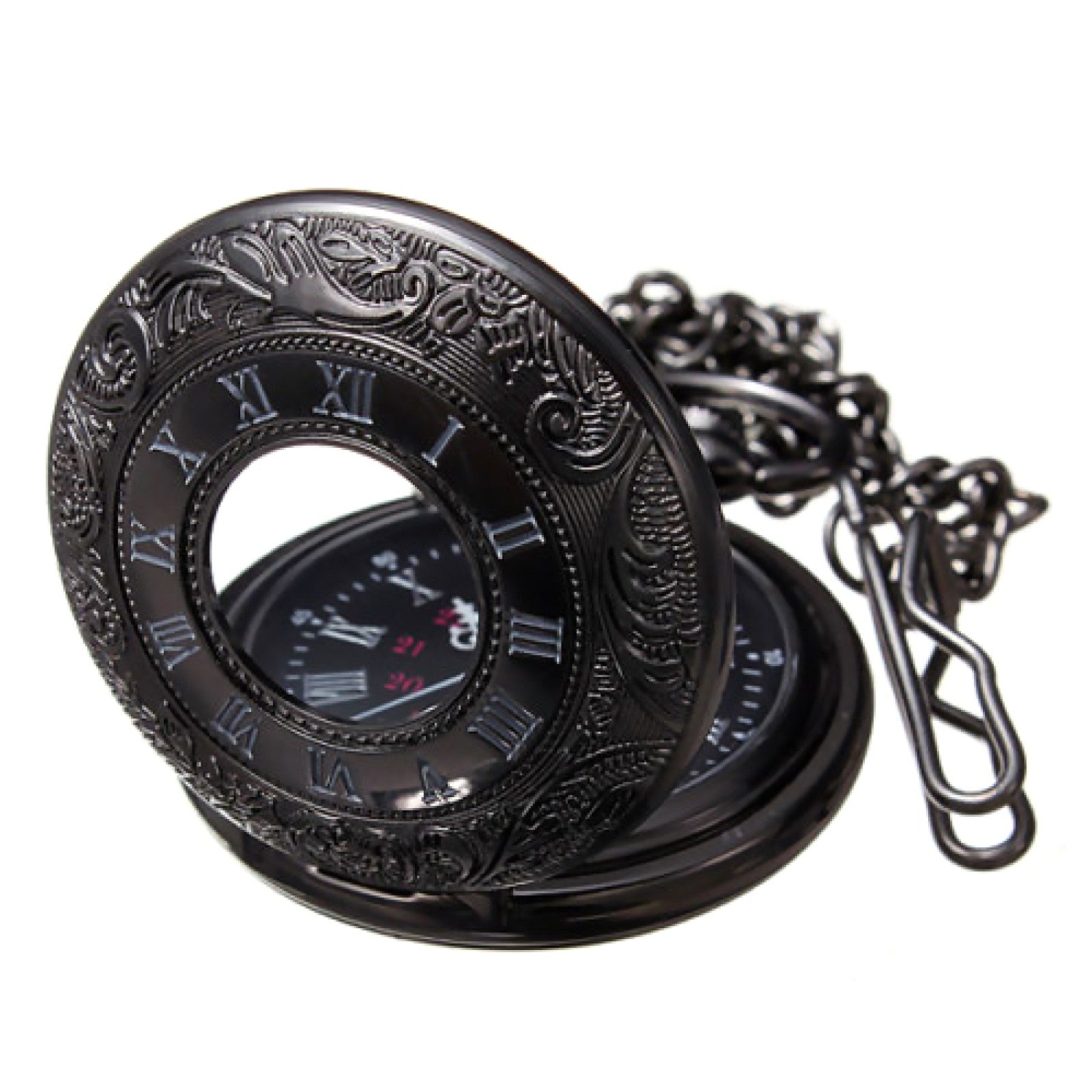 Vintage Retro Steampunk Pocket Watch Black Quartz Pendant Necklace Chain Gift G