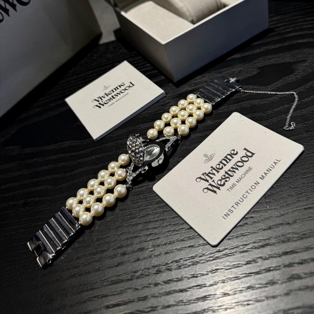 Vivienne Vintage Silver Pearl Bracelet Flip Women’s Quartz Watch Original Box