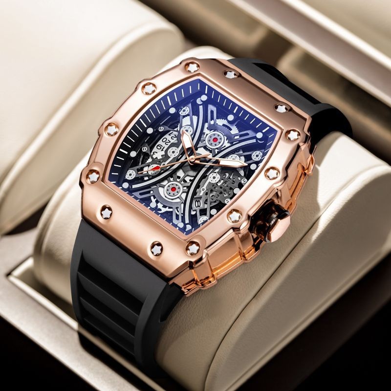 Men’s Quartz Barrel Shape Sport Watch Date Display Fashion Tonneau Analog