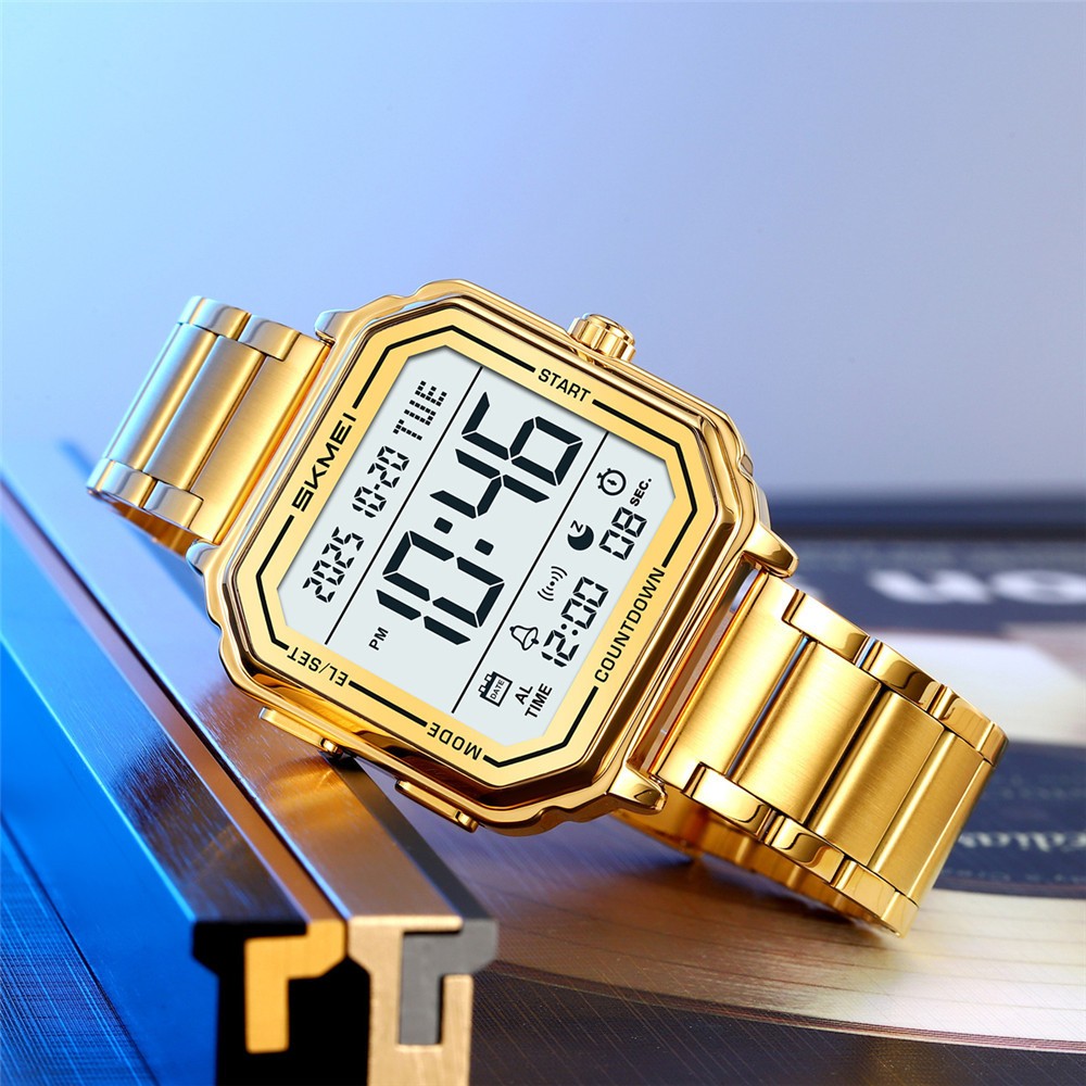 SKMEI Men Watch Rectangle Digital Wristwatch 2Time Male Steel LED Alarm Watches