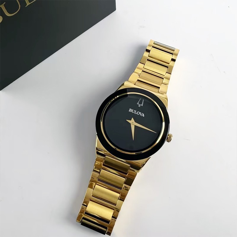 Bulova Modern Millennia Black Dial Men 97A183 Quartz Watch 41mm Gold Stainless