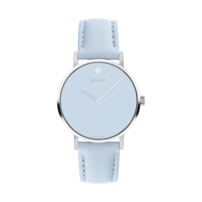 MOVADO SIGNATURE 0607901 BABY BLUE LEATHER STRAP STAINLESS CASE WOMENS WATCH