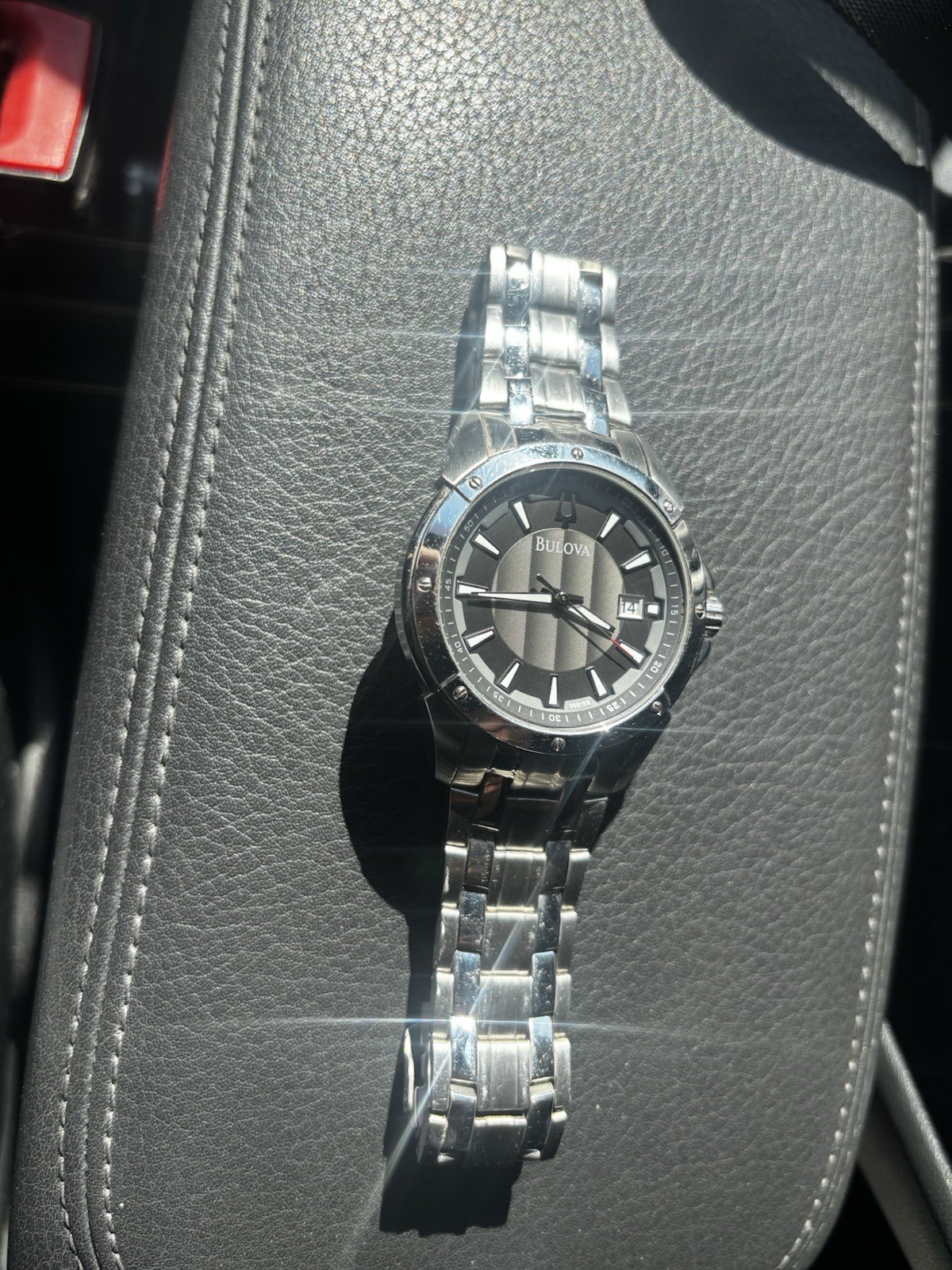 Bulova Men’s Analog Dress Watch Stainless Steel Bracelet Black/Gray Dial Date