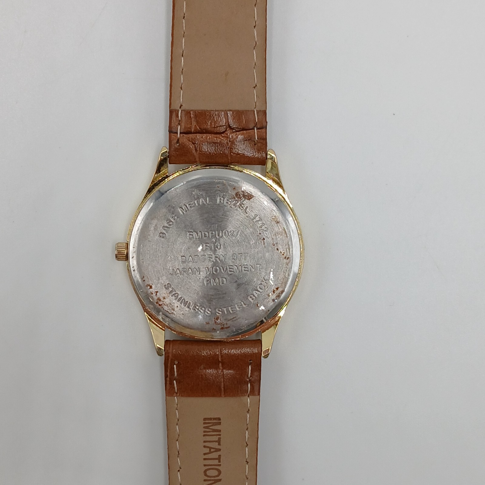 Quartz Watch Unisex Gold Tone Brown Faux Croc Skin upto 8.5in Seconds Hand Japan