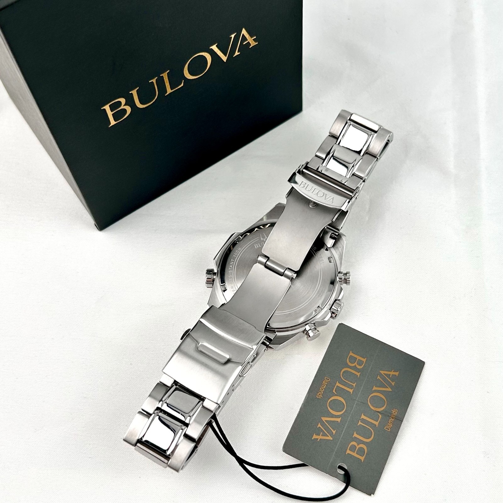 New w/box/Bulova Marine Star 96B396 Green Dial Chronograph Men’s Quartz Watch