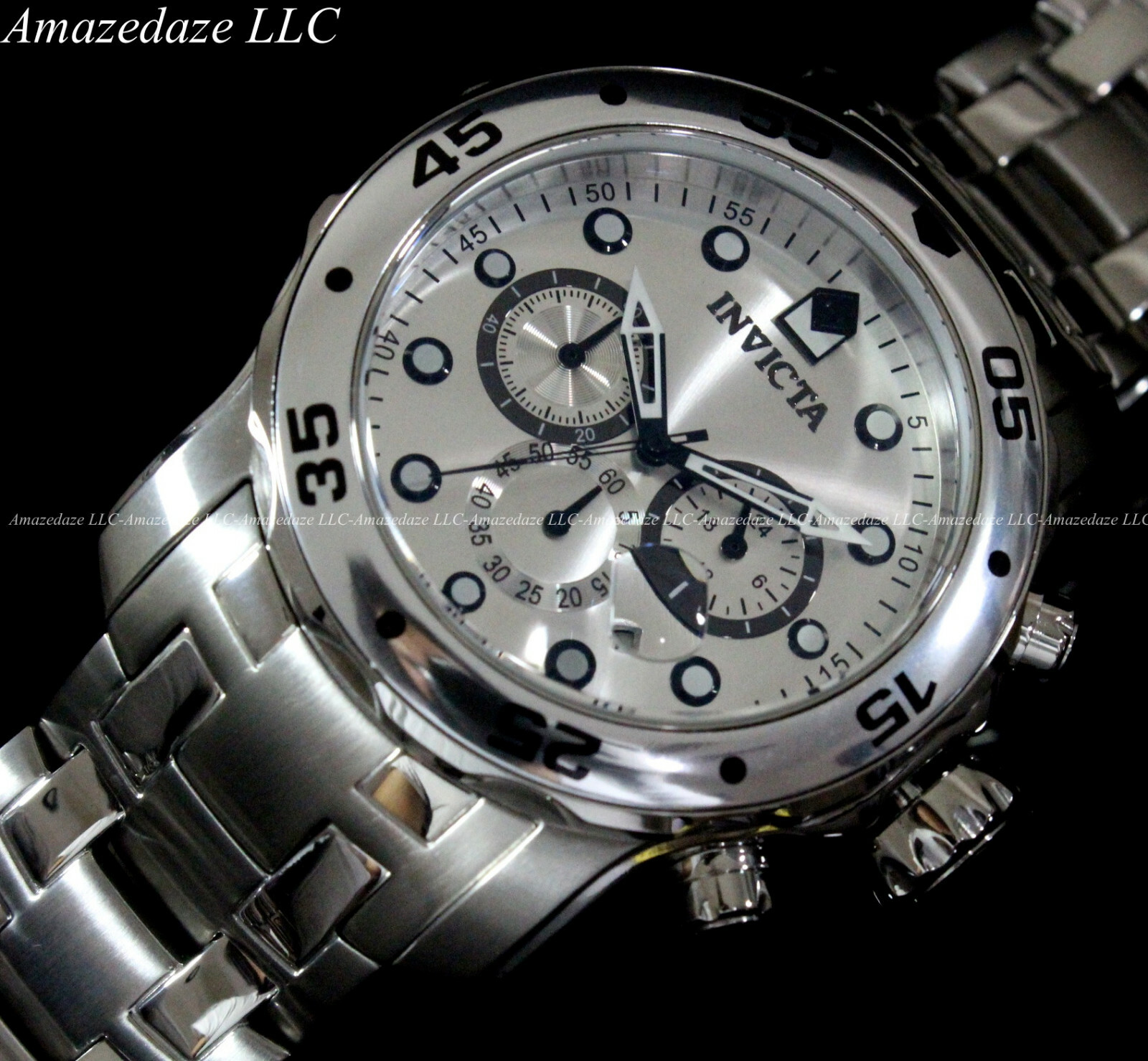 NEW Invicta Men Pro Diver Scuba VD53 Chronograph Stainless St. SILVER DIAL Watch