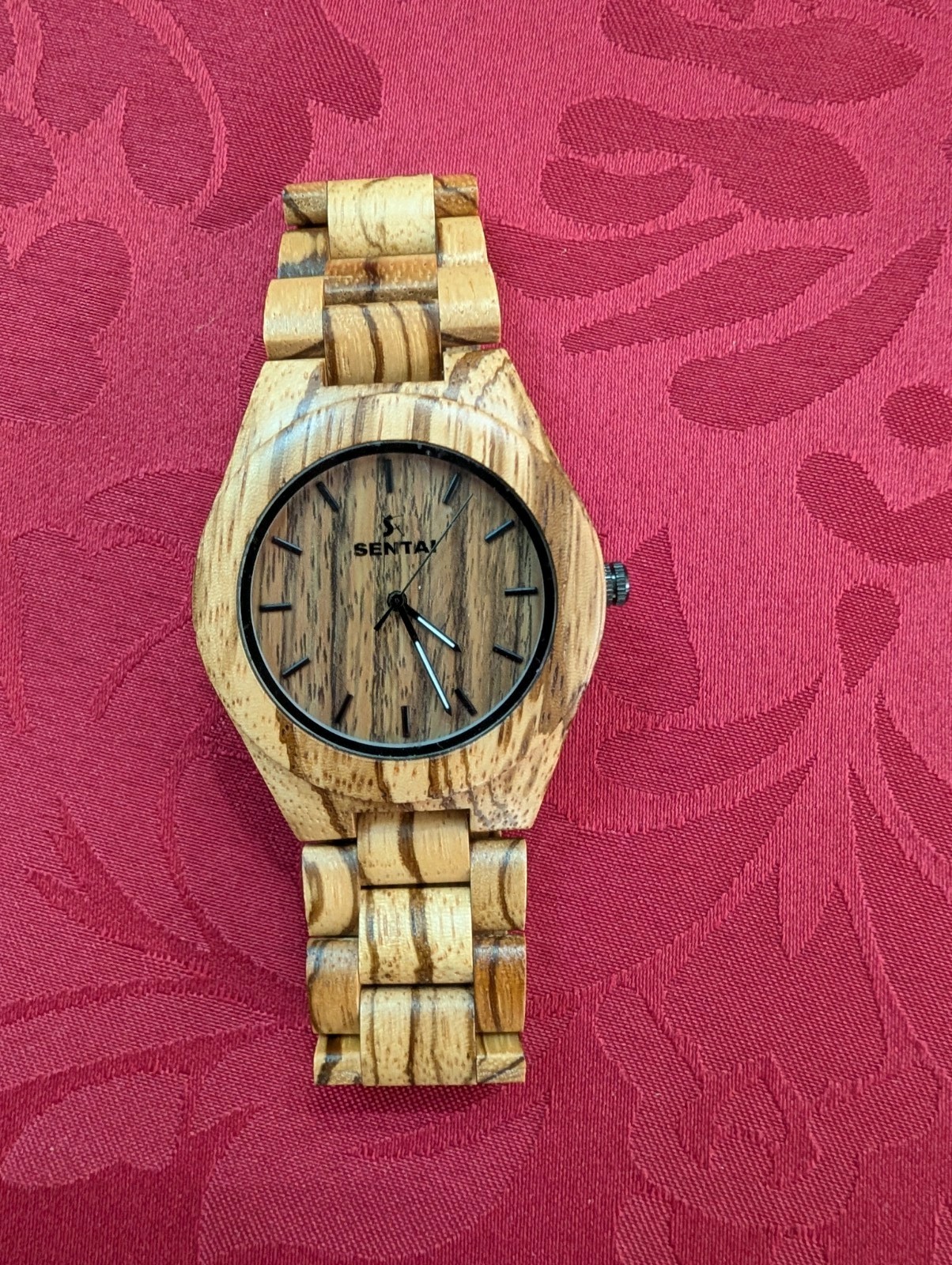 SENTAI Wood Grain Analog Quartz Wristwatch Brown Wood Bracelet Untested