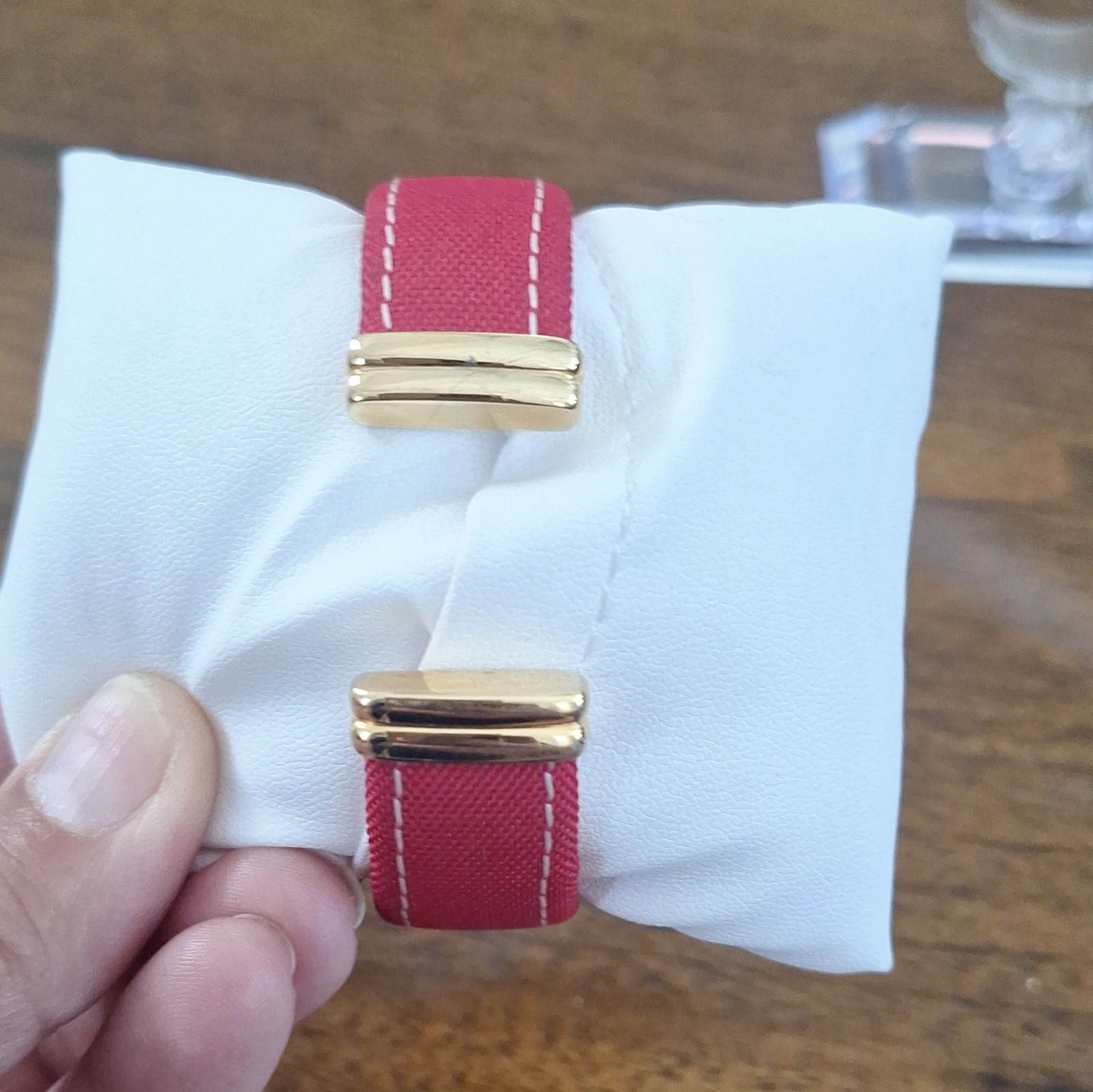 Joan Rivers Classics Quartz Square Gold Tone Watch Red Roman Dial Crystal Bezel