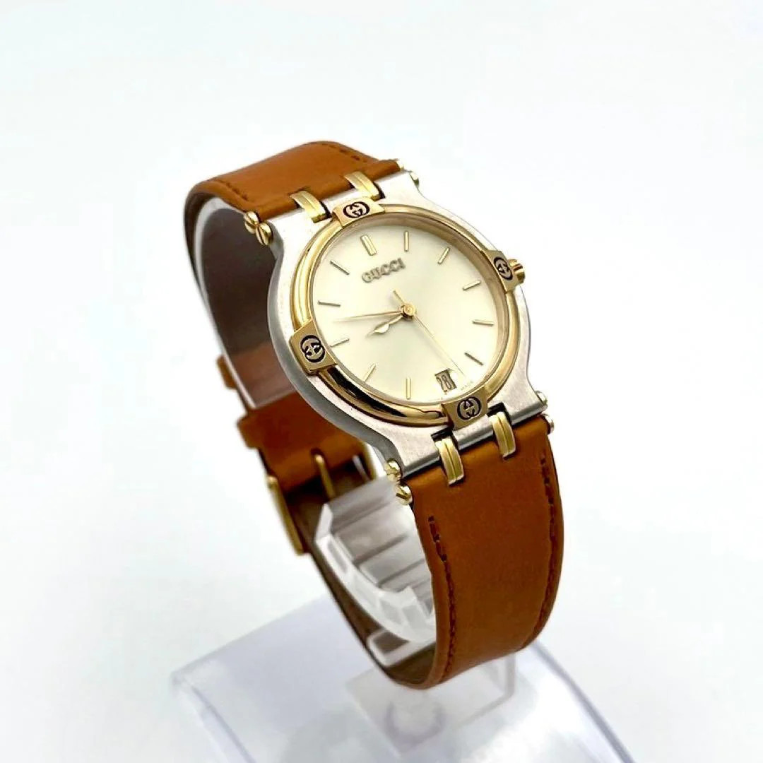 GUCCI 9000M Date Mens Quartz Gold Plated Watch