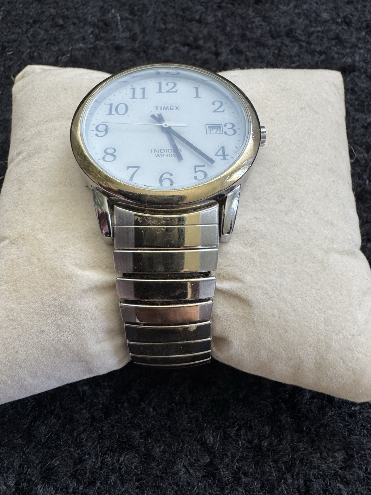 Timex Indiglo Men’s Quartz Watch Date WR30M Stretch Band New Battery Works