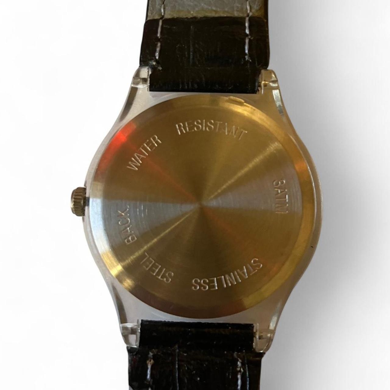 Vintage Clear Art Watch – Red & Black Abstract Design – Needs Battery Sold AS IS