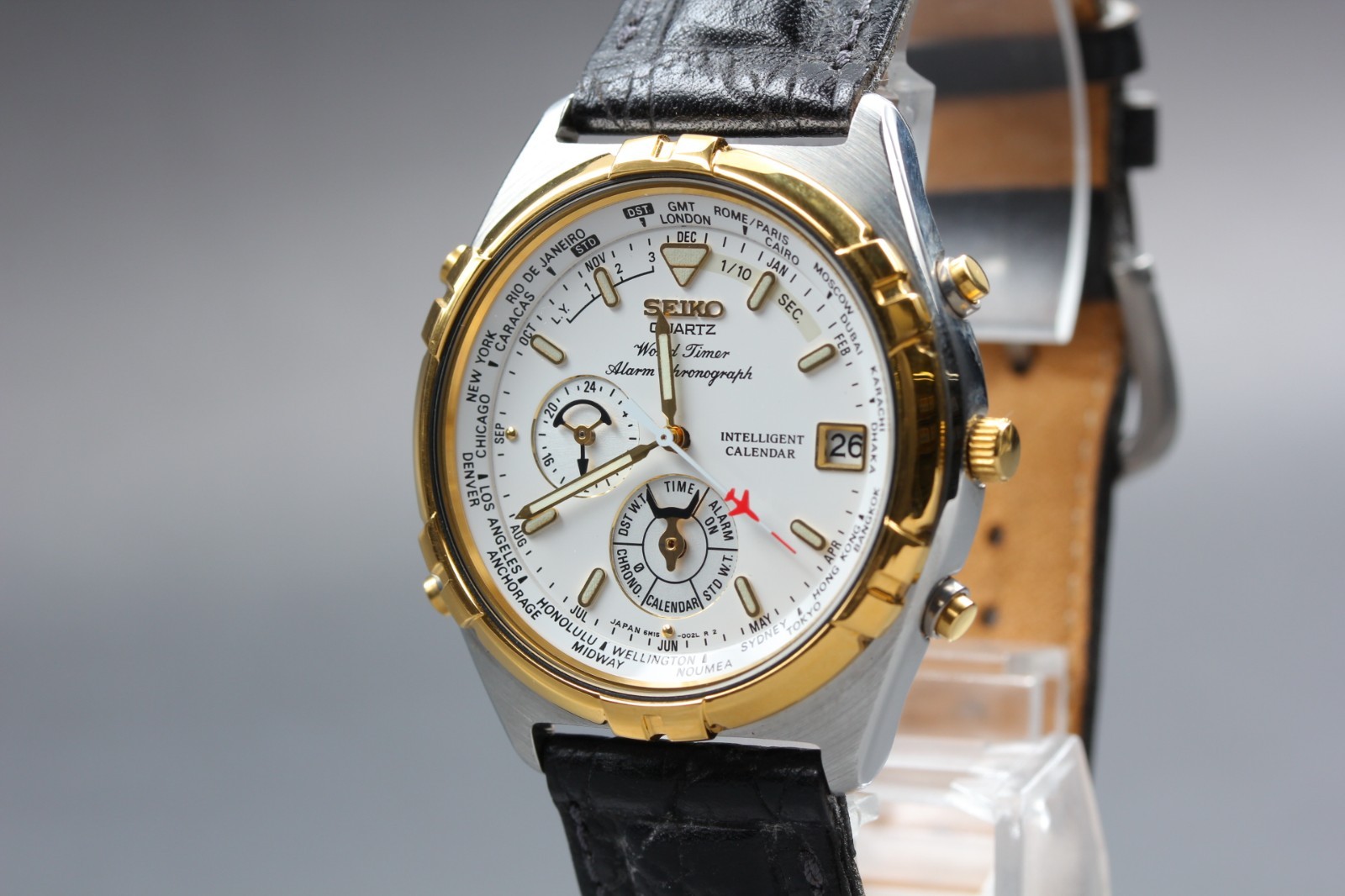 [MINT w/ Case] SEIKO World Timer Alarm Chronograph 6M15-0020 39mm QZ Men’s Watch
