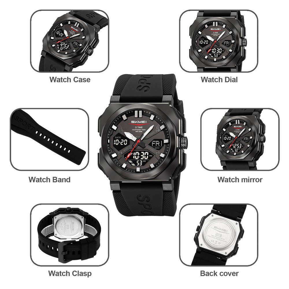 SKMEI Men Watch Digital Electronic Wristwatch Large Dial Silicone Sport Watches