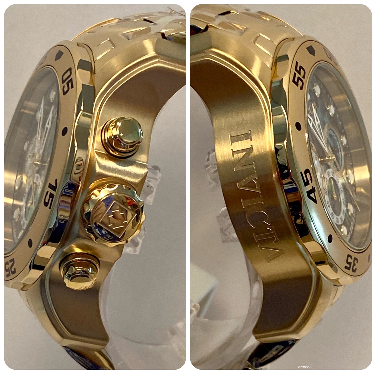 Invicta Abalone 48mm Goldtone Pro Diver Scuba Chrono Bracelet Quartz Mens Watch