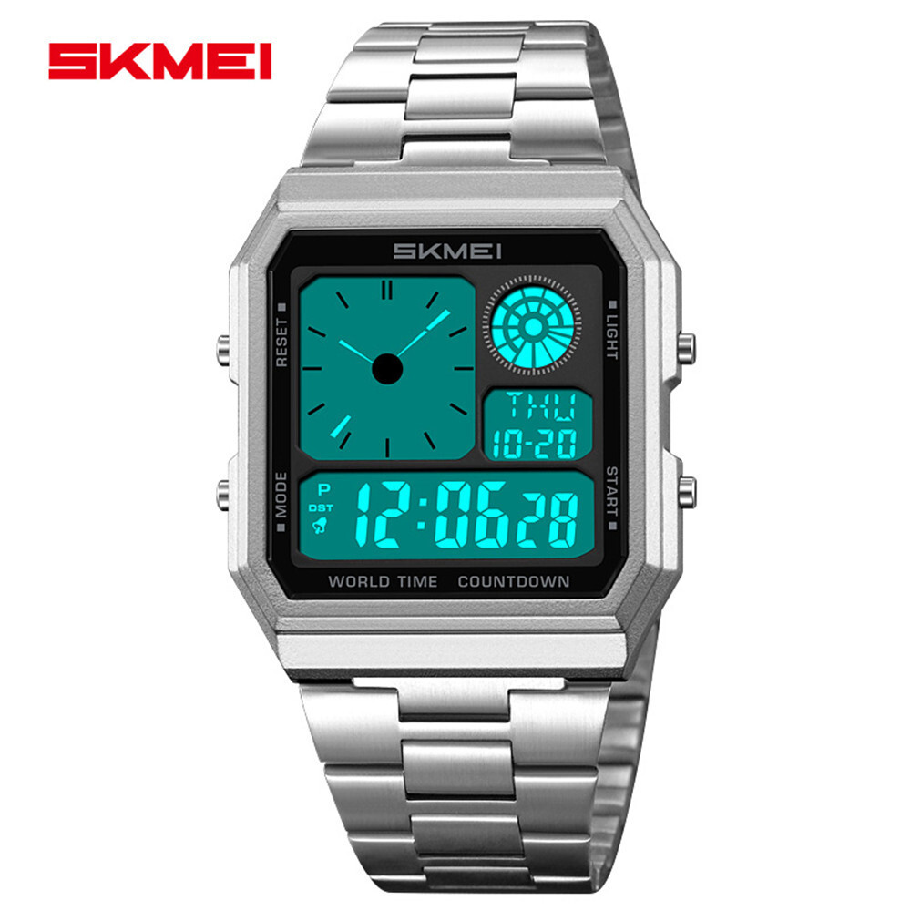 SKMEI Men Digital Watch LED Light Watch Fashion Square Steel Watches Male Gifts