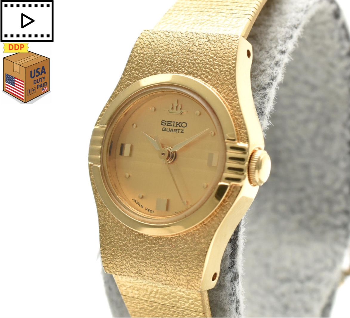 Vintage 1991 [NEAR MINT] SEIKO Galaxy V401-0370 Gold Women’s Quartz Watch JAPAN