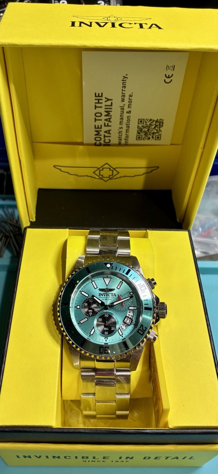 INVICTA PRO DIVER 44MM CHRONOGRAPH DATE TURQUOISE SUNBURST MULTIDIAL WATCH NEW!