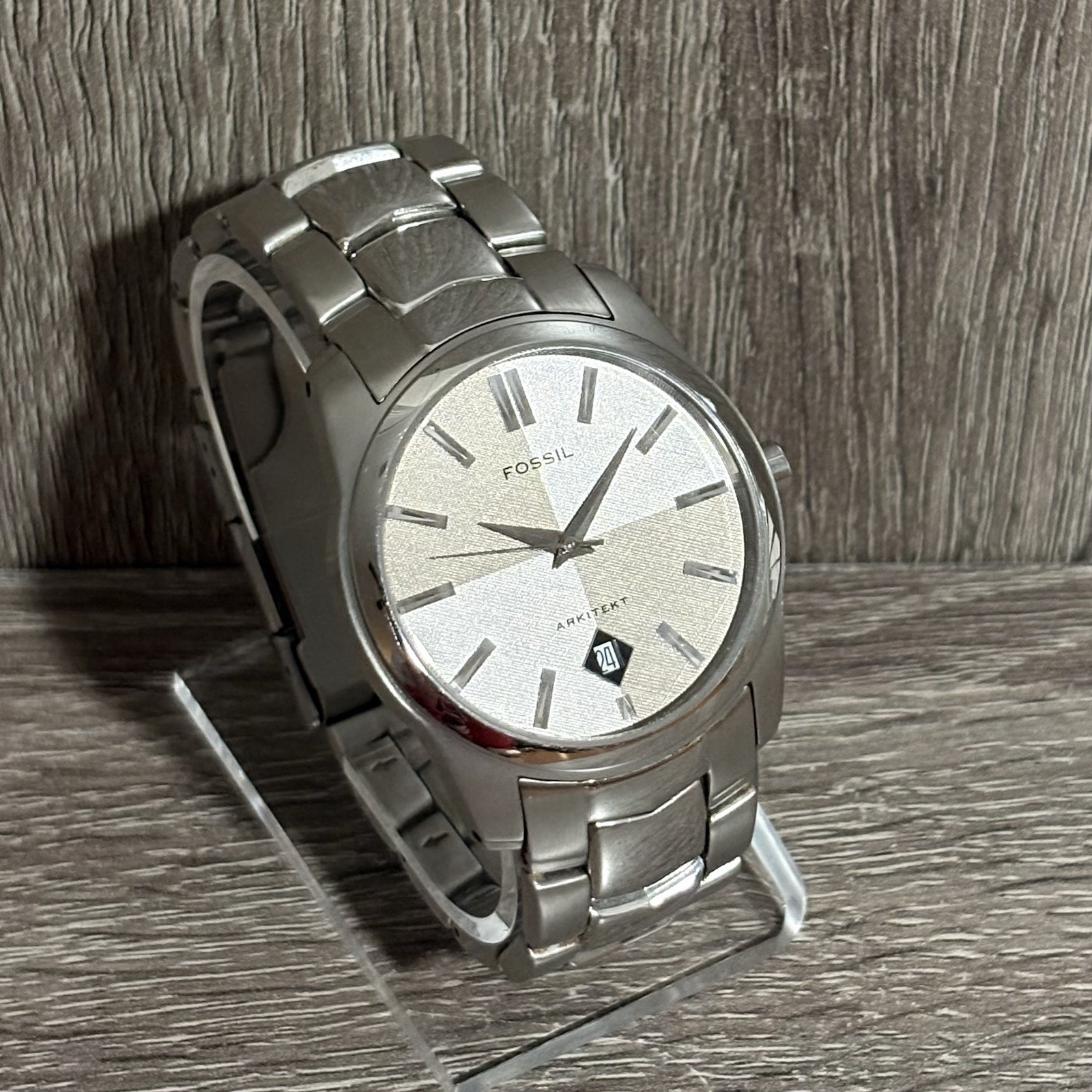 Retro Gray Fossil Arkitekt Stainless Steel Men’s Watch With New Battery