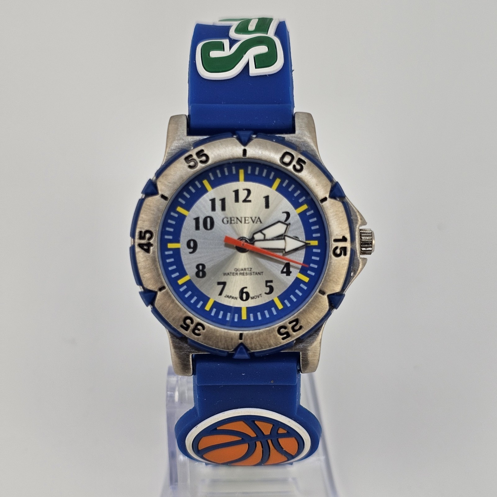 Kids Sports Analog Watch 33MM Blue Gray Dial Blue Plastic Bands New Battery