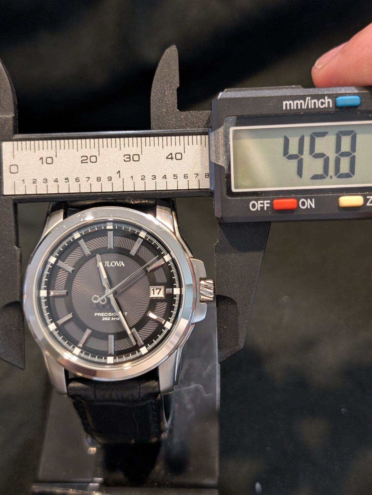 Bulova Precisionist Gray Dial Silver Tone Black Leather Band Men’s Watch 96B158