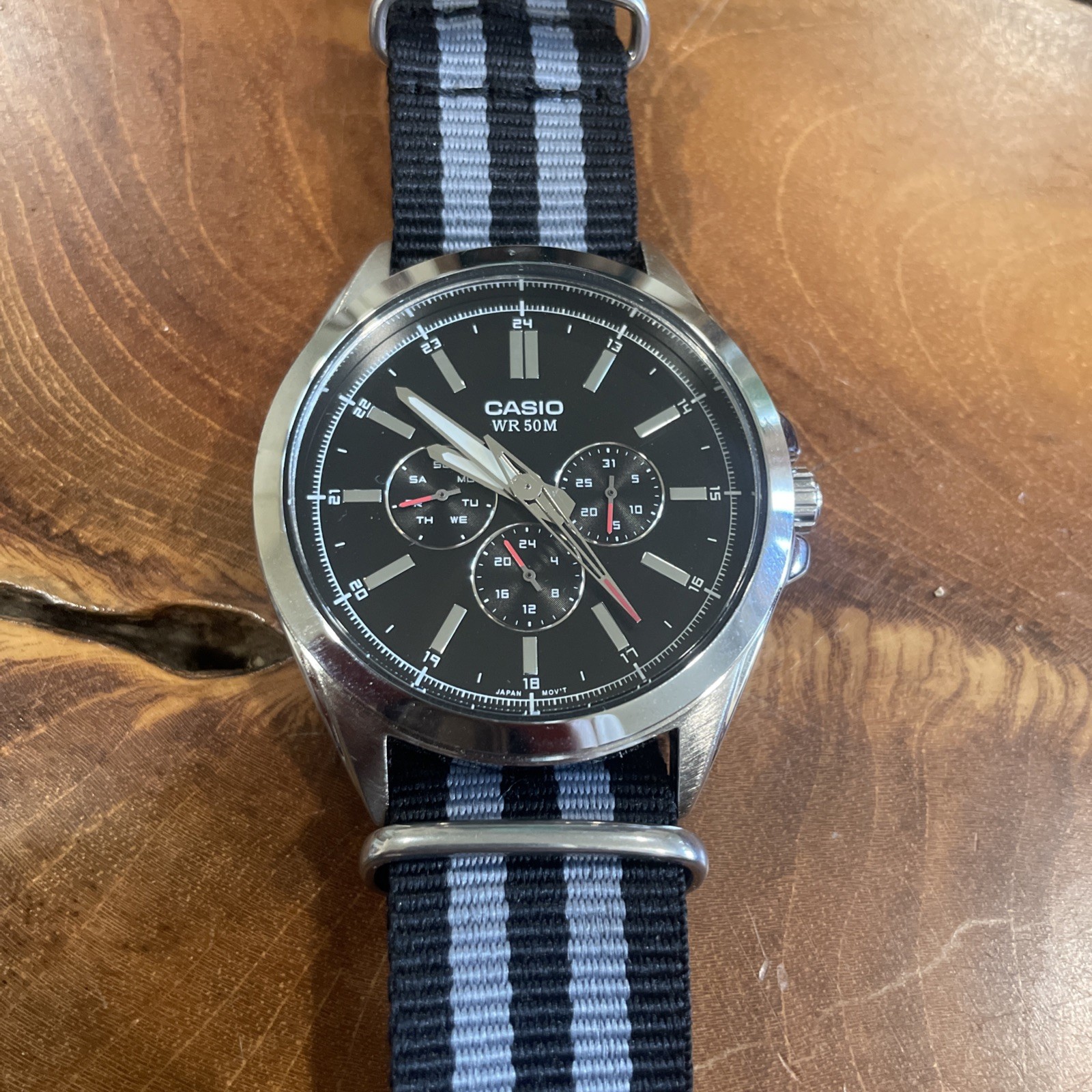 Casio Watch Silver Dial Quartz 44mm MTP-SW300 NATO Strap