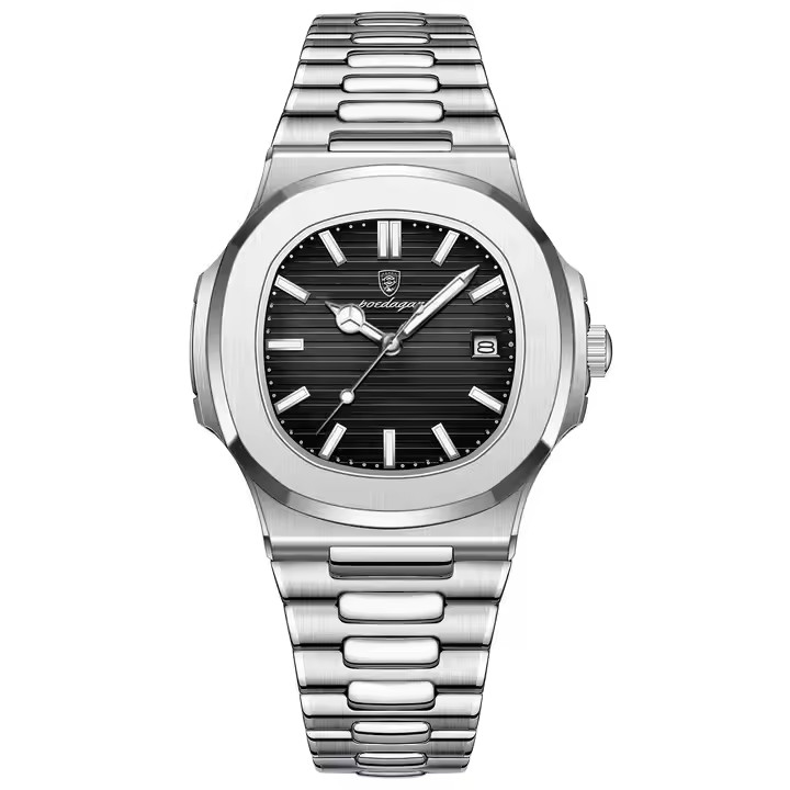POEDAGAR Luxury Business Men’s Quartz Watch 3Bar Square Luminous Date Stainless