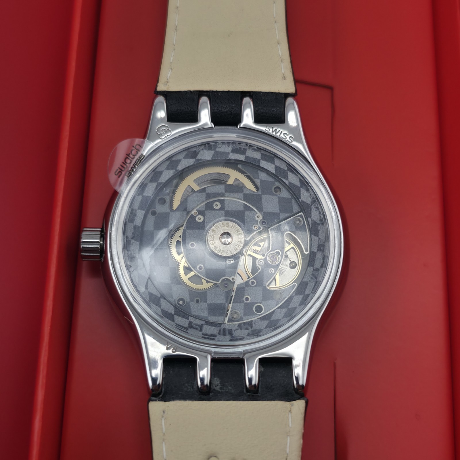 Swatch Sistem51 Automatic Puzzle YIS408 42mm Silver Dial Leather Strap New