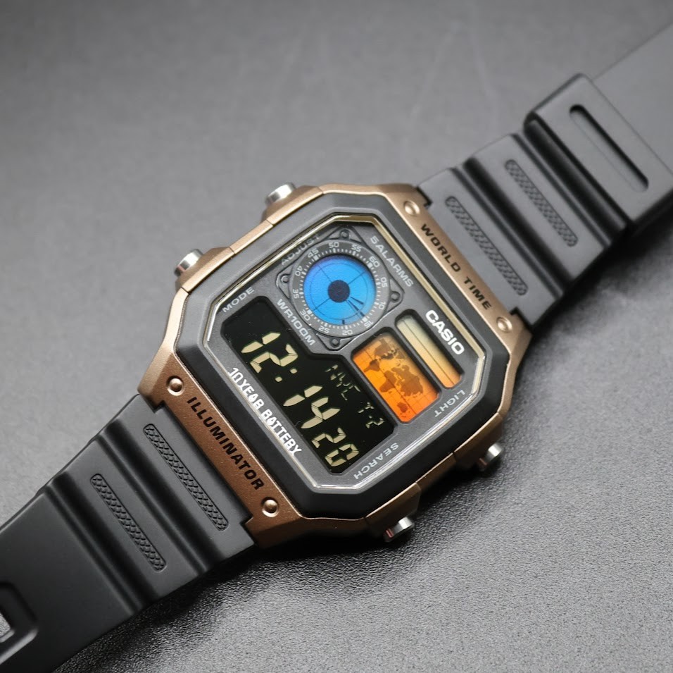 CASIO AE-1200WHD. Royale World Time Watch Mod. Sunset Filter. Negative Display