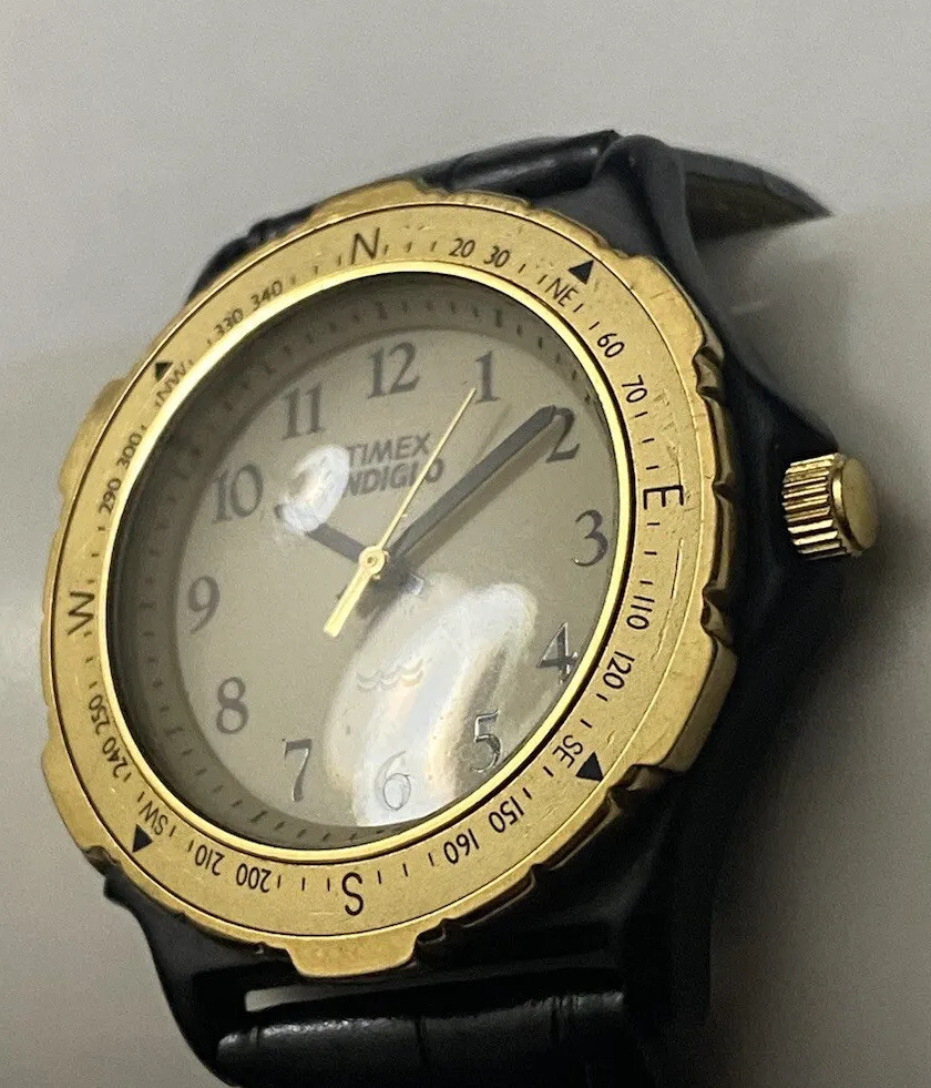Vintage Timex Indiglo Compass Bezel Gold Tone Philippines Analog Watch🆓🇺🇸🚢