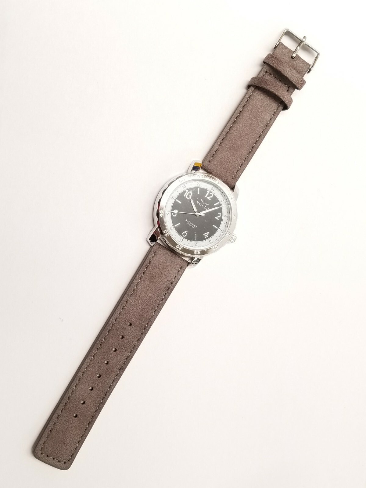 (DAMAGE BOX) Voltë Rapidtime Watch Grey Leather Band Black White Face Urban 42mm