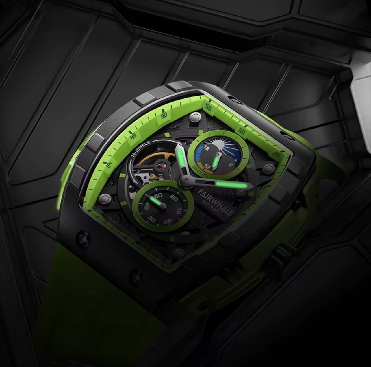 Mark Fairwhale Tonneau Skeleton Luminous Tourbillon Mechanical Automatic Watch