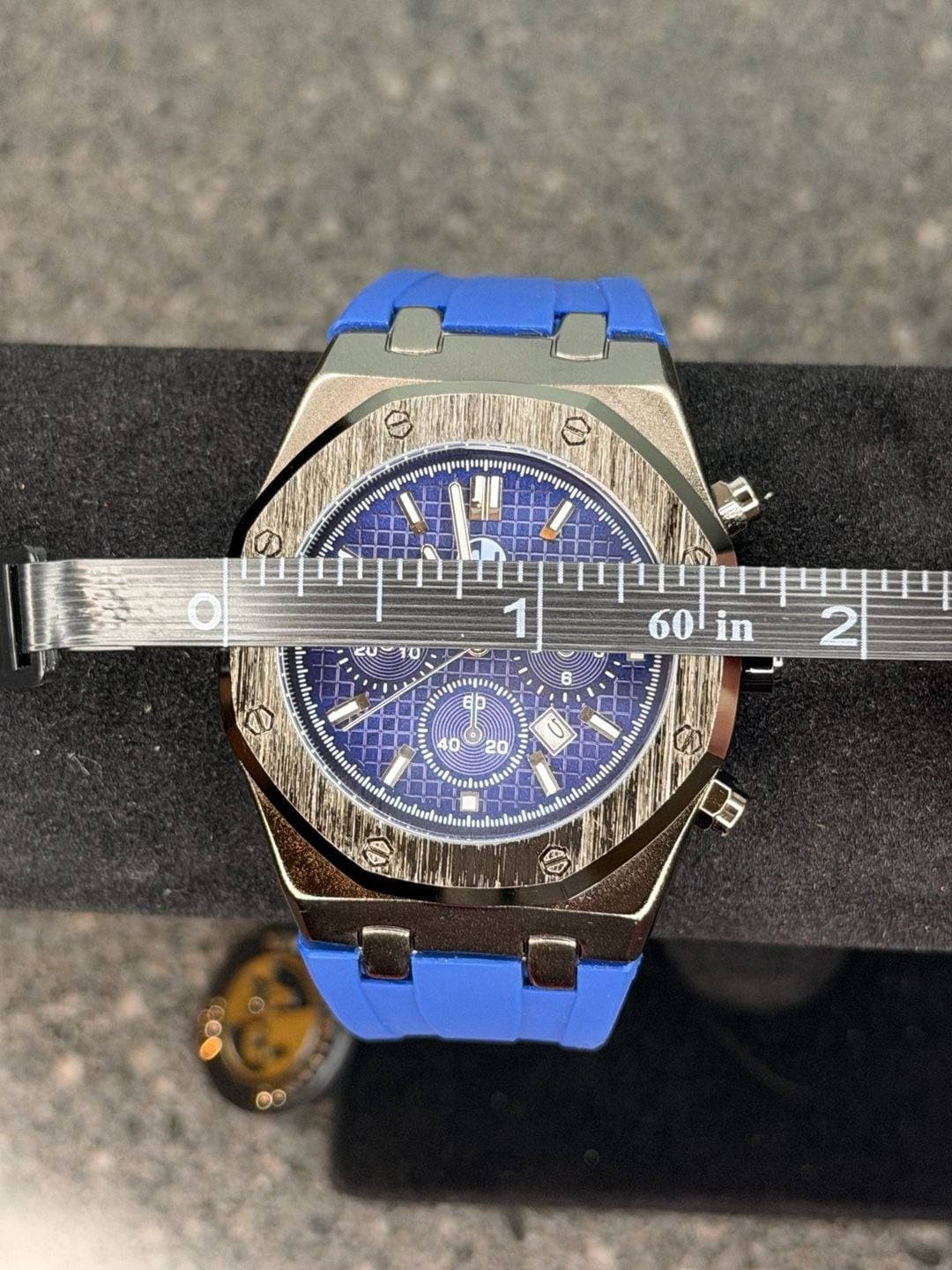 AJ Designed in USA Octagon Chronograph Watch with Blue Rubber Strap