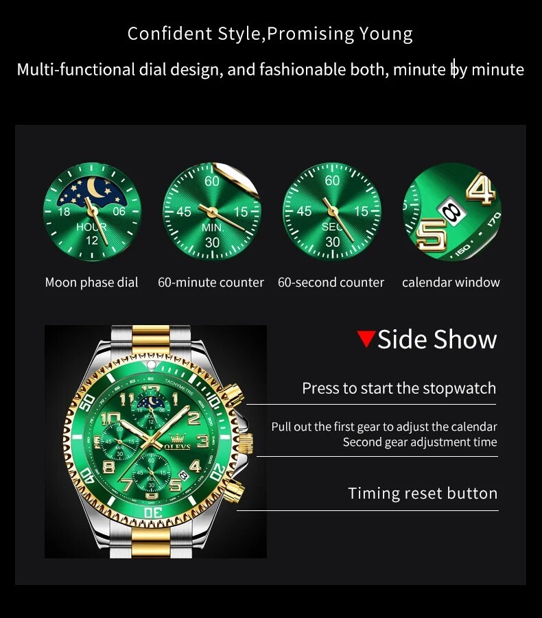 OLEVS Luxury Mens Quartz Watch Business 3 Bar Luminous Date Stainless Steel Band