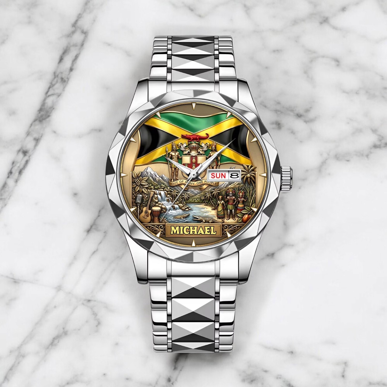 Personalized Jamaica Dial Watch Custom Name Jamaican Flag Pride Gift Men Heritag