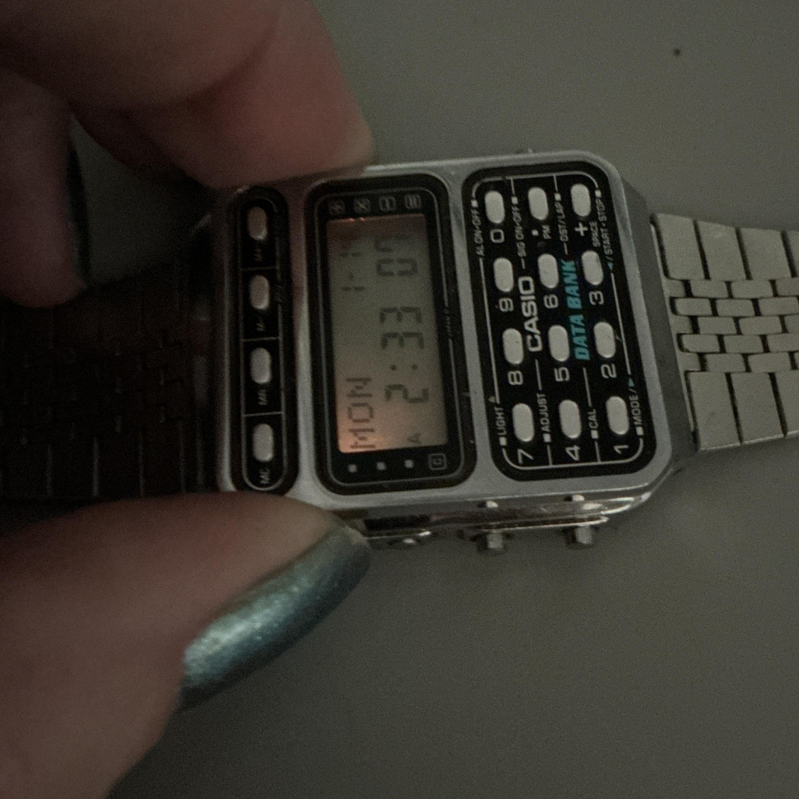 Vintage Casio Data Bank Mens Watch 33mm Silver Tone Calculator Alarm New Battery