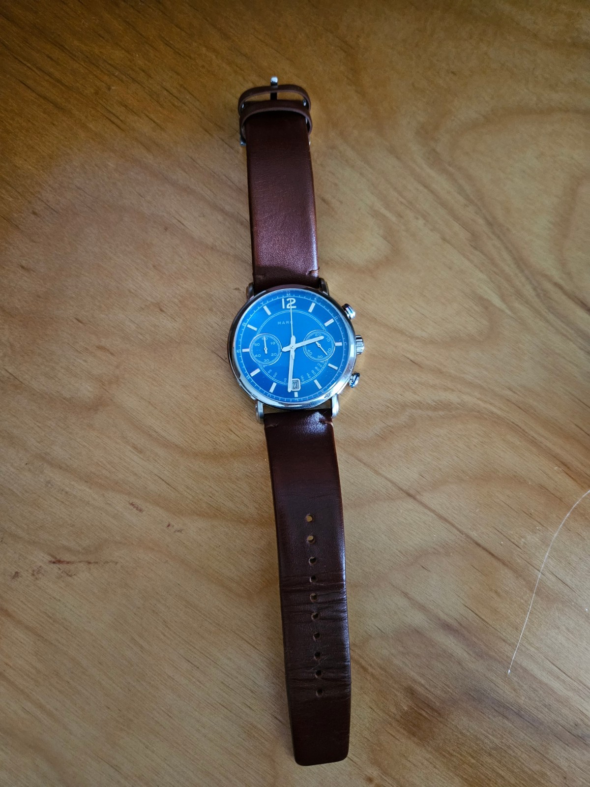 Marc Jacobs Men’s Fergus Chrono Blue Dial Brown Genuine Leather Watch MBM5066