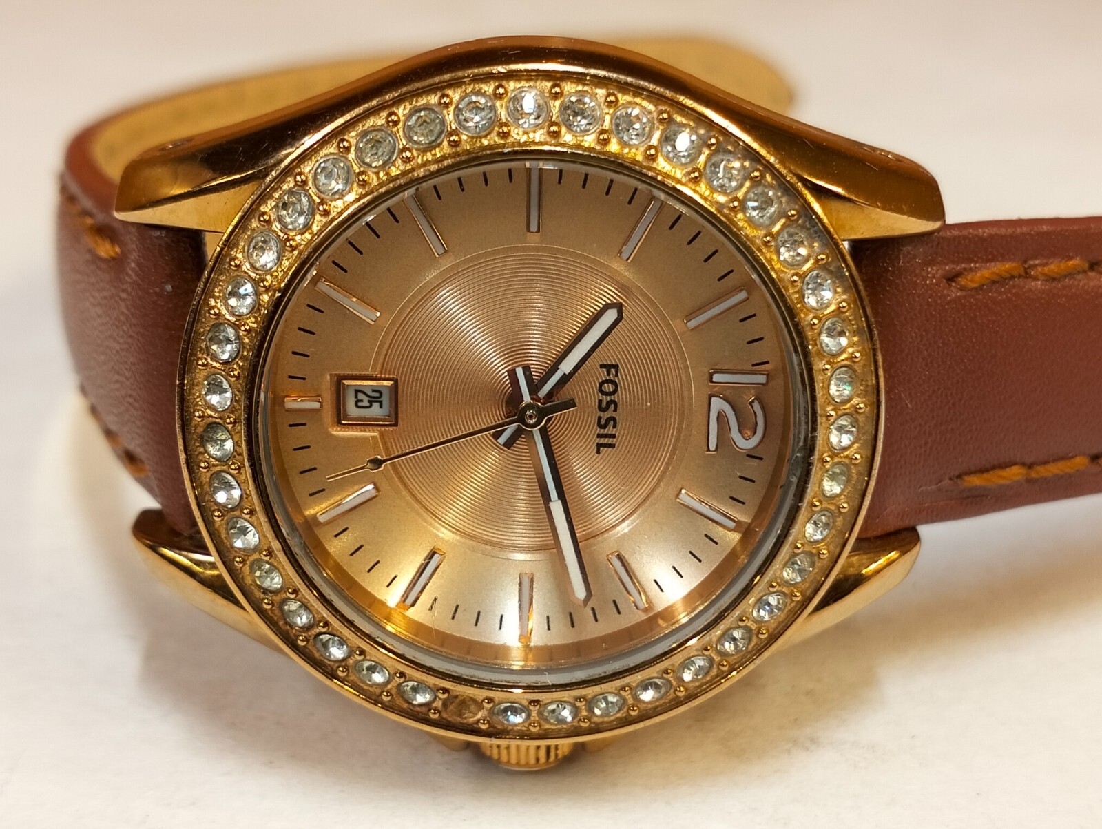 FOSSIL QUARTZ ROSE GOLD DIAL ES2889 WOMEN’S FULL WORKING CONDITION VINTAGE WATCH